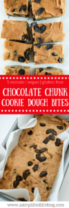 These all natural chocolate chip cookie dough bites taste just like raw cookie dough without the guilt! Keep it in the freezer for a late night treat!