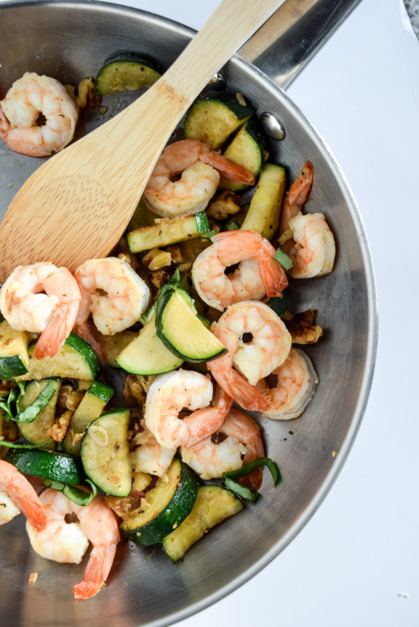 Zucchini Basil and Shrimp Skillet