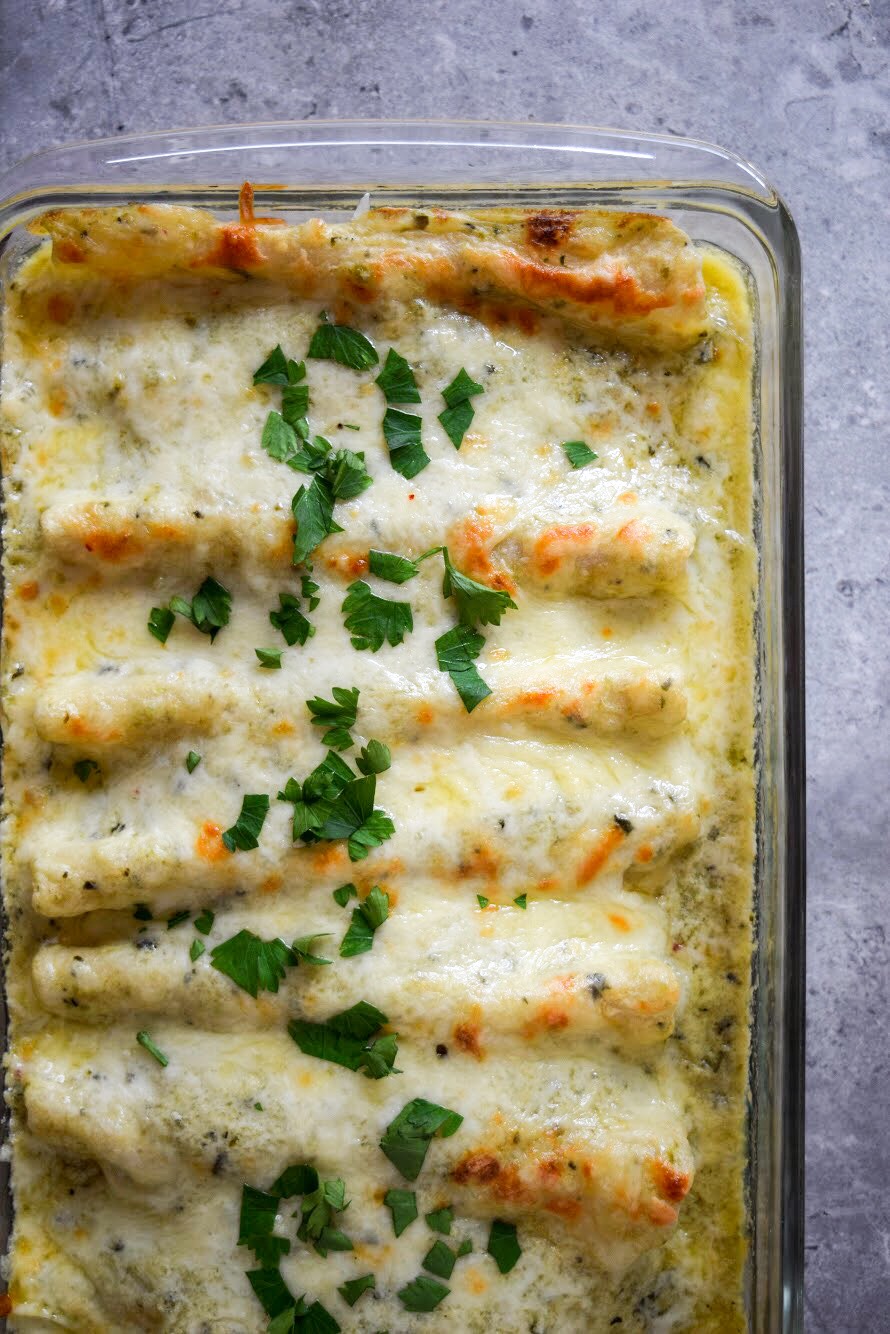 Poblano Sour Cream Chicken Enchiladas