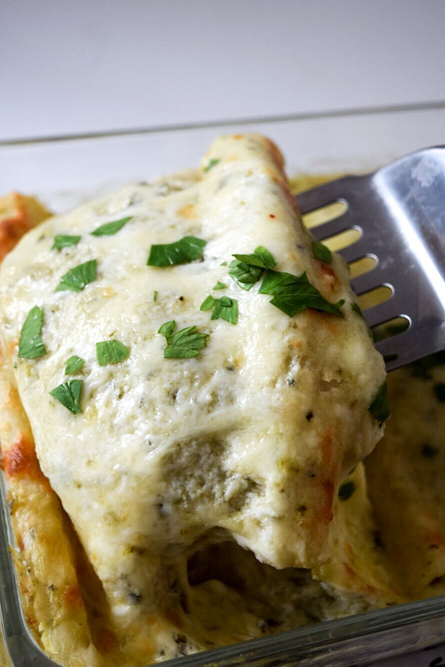 Poblano Sour Cream Chicken Enchiladas