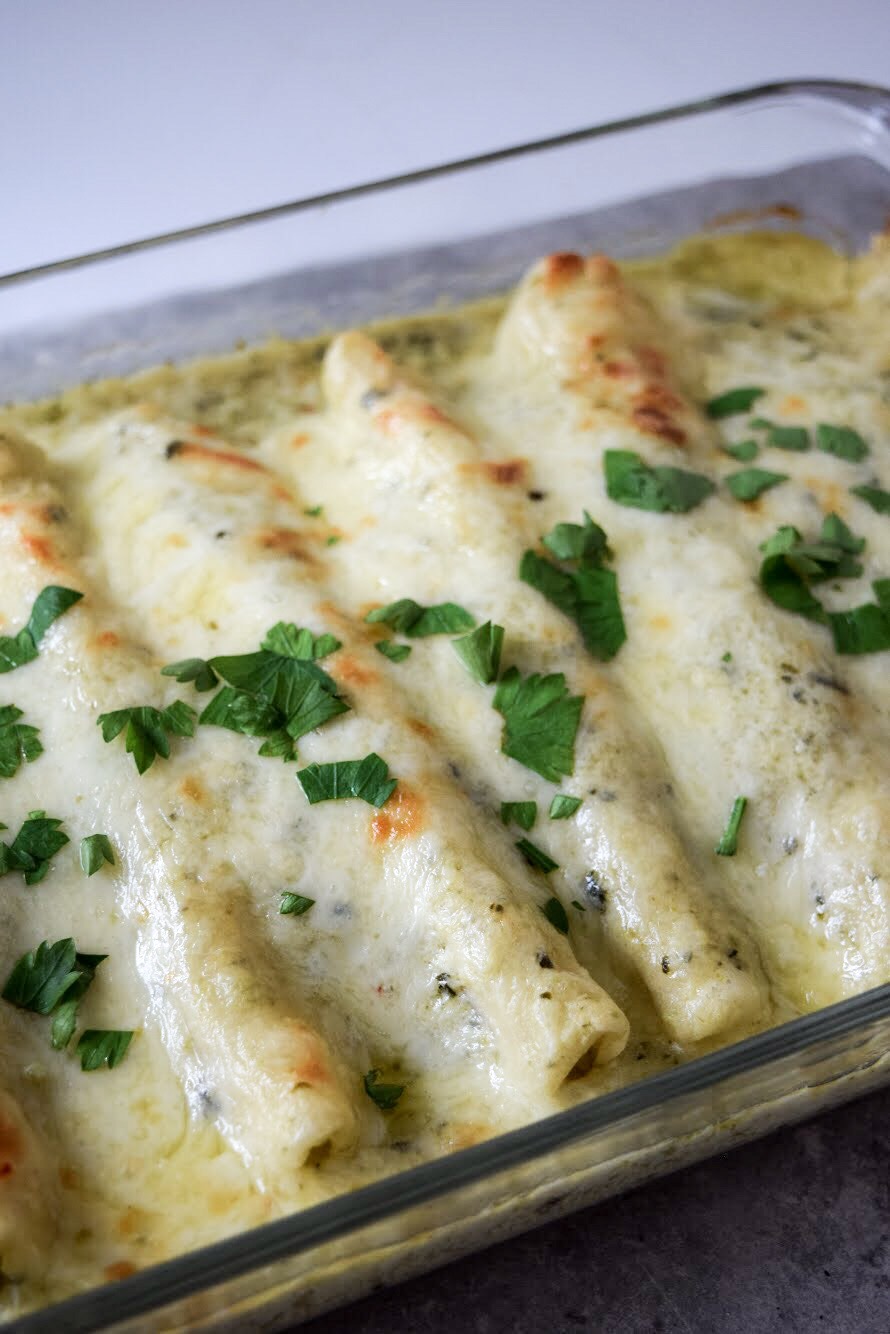 Poblano Sour Cream Chicken Enchiladas