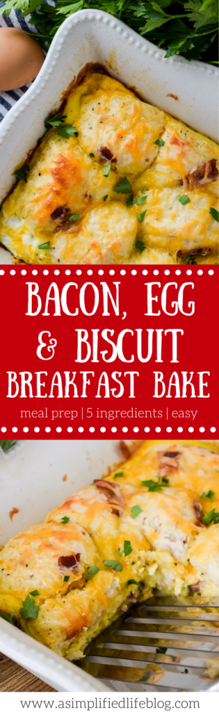 This easy Bacon, Egg and Biscuit Breakfast Bake is so quick to throw together! It was a major hit with my husband!