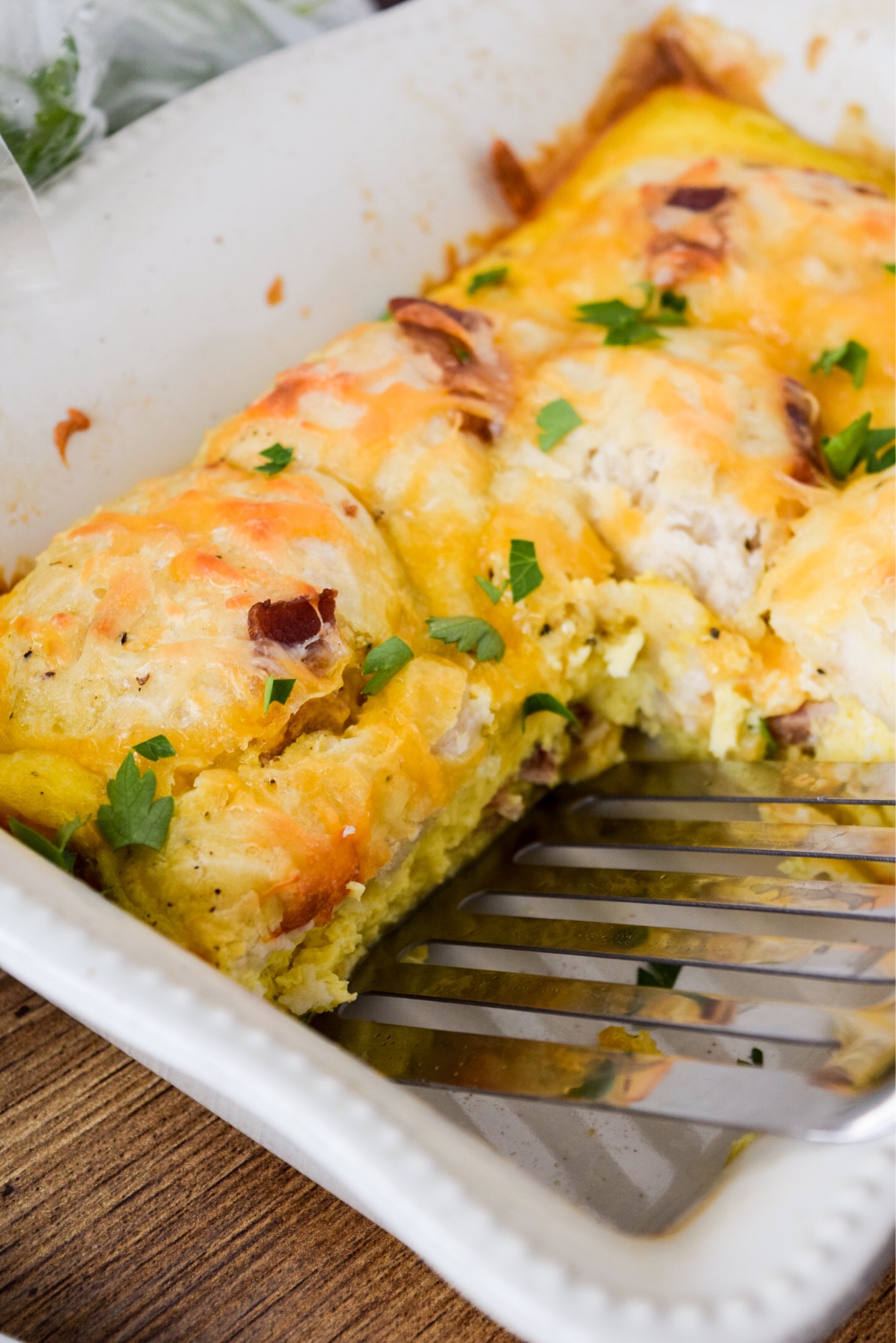 This easy Bacon, Egg and Biscuit Breakfast Bake is so quick to throw together! It was a major hit with my husband!