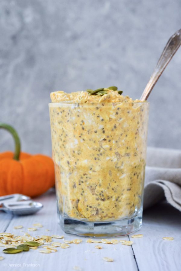 Give your classic overnight oats a fall twist with this Pumpkin Chia Overnight Oats recipe. Loaded with hearty oats and fiber-rich chia seeds, this breakfast will keep you full 'til lunch!
